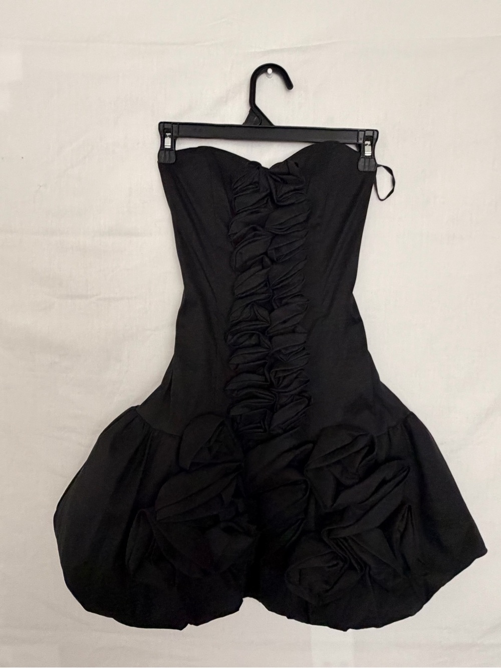Jessica McClintock Women Black Strapless Bubble Hem Rosette Mini Dress Sz 2(A854